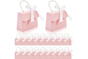 ZOOFOX 20 Pack Pink Treat Boxes for Girls, Small Valentines Candy Box Party Favors with Pearl Handle and Ribbon, Gift Boxes f