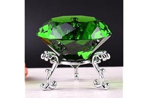 F-ber 60mm (2.36") K9 Crystal Faceted Cut Glass Giant Diamond Paperweight w/Silver Base Stand, Wedding Favor Home Decor (Green)