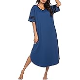 Ekouaer Long Nightgown, Womens V Neck Loungewear Oversized Sleepwear Loose Sleep Dress S-4XL