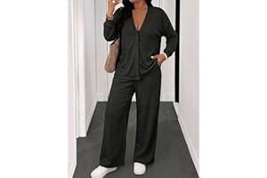 Plus Women's 2-Piece Lounge Set - Button V Neck Cardigan Sweatsuit Wide-leg Pants with Pockets Matching Outfits