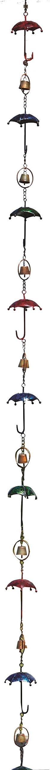 Ancient Graffiti Multicolor Umbrella & Bells Rain Chain, 4" x 92" x 4"