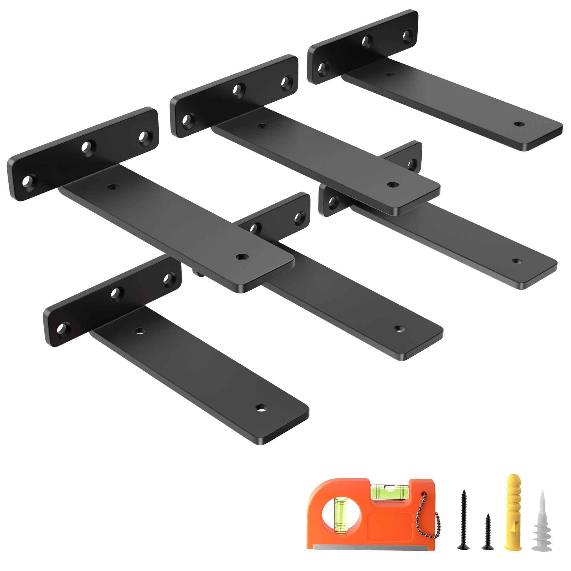 6 inch 6 Pack Floating Shelf Bracket, 1/5” Thick Heavy Duty Rustic Industrial Shelf Bracket, Floating Hidden Metal Shelf Bracket