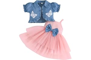 LUJENGEFA Baby Girls Summer Dress Tulle One Piece Skirt Short Sleeve Denim Tops 2PCS Outfits Set