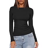 Darong Women's Long Sleeve Crew Neck Shirts Fall Basic Casual Ruched Side Slim Fit T Shirts Tee Tops