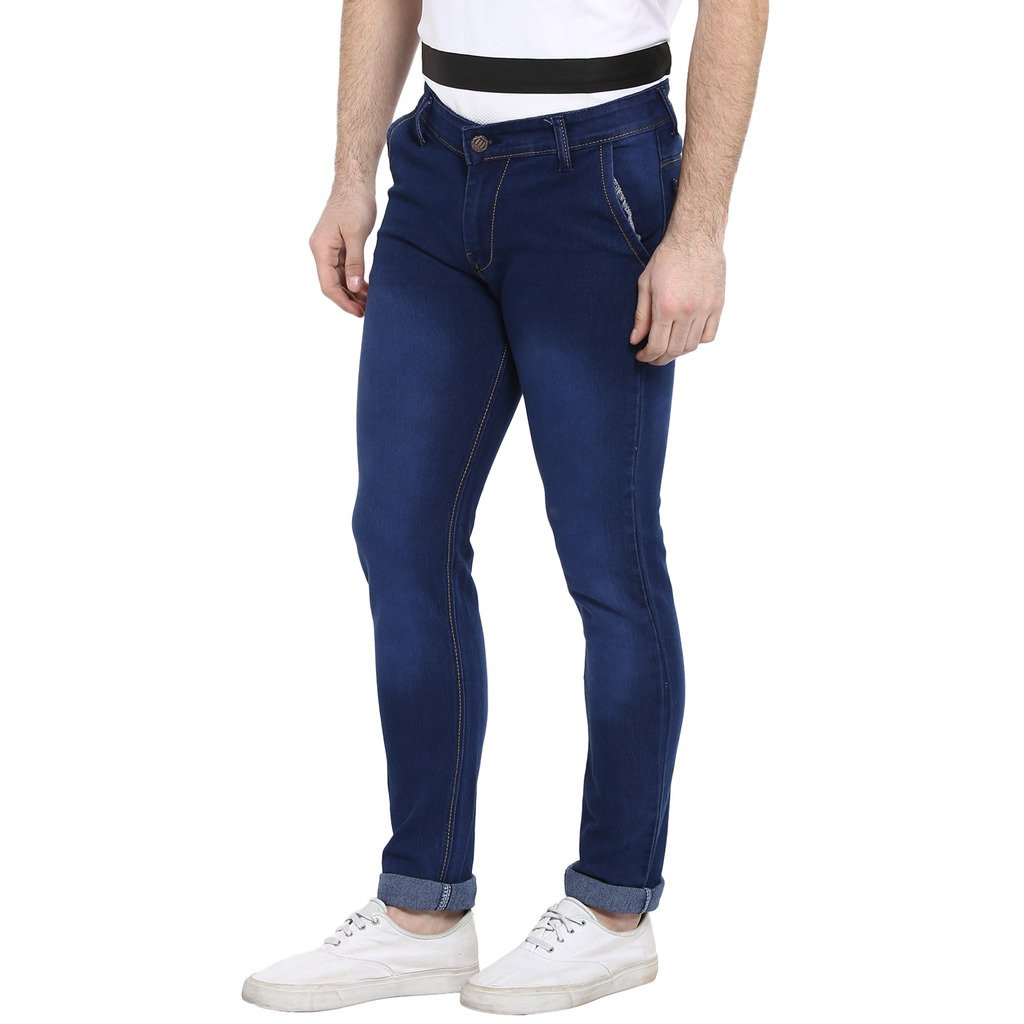 urbano fashion men's dark blue slim fit stretch jeans