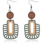 Boho Wooden Wood Earrings Olive Green Earrings for Women Western Black Teardrop Geometric Hooop Earring Vintage Bohemian Dangle Wooden Jewelry Trendy Gifts