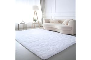CAIYUECS Ultra Soft Shag Area Rug for Indoor, Kids Bedroom Living Room, Non-Skid Modern Nursery Faux Fur Fluffy Plush Rugs for Christmas Rug Home Decor (5x7 Feet, White)
