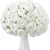 Giegxin 48 Pcs Ranunculus Artificial Flower,Real Touch Peonies Artificial Flower Silk Faux DIY Bouquet for Wedding Bridal Shower Valentine Centerpieces Arrangements Home Decorations(White)