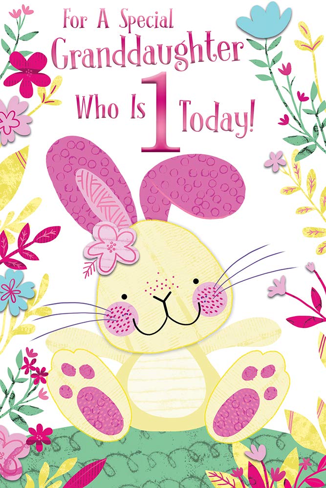 Granddaughter 1st Age 1 Today Cute Bunny Happy Birthday Card Lovely Verse