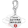 Divoti Asthma Inhaler Inside Bag Tag 1.25" - with Quick Clip | Pre-Engraved Stainless Steel Dual-Sided | Bold Lettering