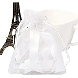 Pandahall 100 Pcs 4x4.7 Inches White Organza Drawstring Pouches Jewelry Party Wedding Favor Gift Bags with Glitter Powder