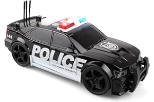 AtomDream Tech Police Car Toy for Kids – Plastic Pursuit Rescue Vehicle with Siren Sound & Flashing Lights – Toy Police Car for Boys Ages 3-6 – Friction Powered 1:20 Scale Push Toy