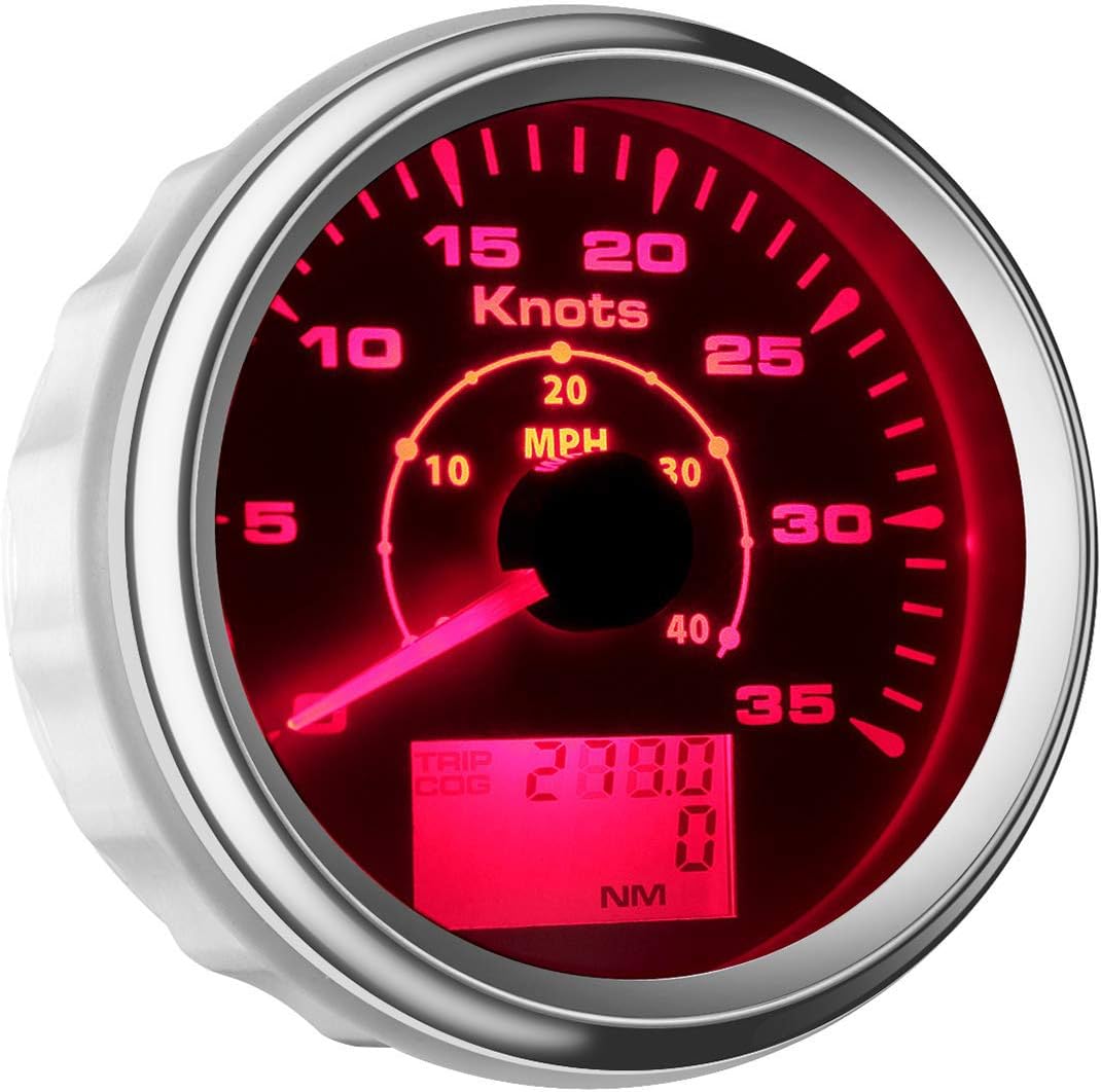 SAMDO 85mm 7 Backlight Waterproof GPS Speedometer Gauges 0-35knots GPS Speed Odometers Speed Indicators 0-40MPH for Marine Boat