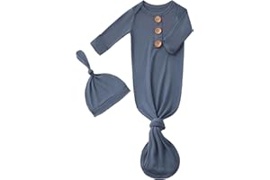 SUZEL Newborn Baby Boys Girls Knotted Gown Hat Set Soft Bamboo Viscose Infant Sleeper Baby Sleep Gown with Mittens
