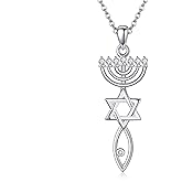 URONE Messianic Necklace 925 Sterling Silver Messianic Seal Pendant Menorah Jewish Jewelry Gifts for Women Men