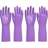 PACIFIC PPE 2 Pairs Reusable Dishwashing Cleaning Gloves with Latex Free, Cotton Lining, Kitchen Gloves, Purple, Medium