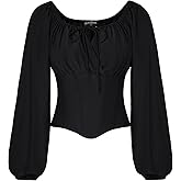 SCARLET DARKNESS Corset Tops for Women Elastic Neckline Renaissance Shirt Peasant Blouse