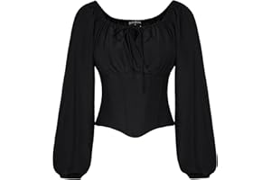 Scarlet Darkness Corset Tops for Women Elastic Neckline Renaissance Shirt Peasant Blouse