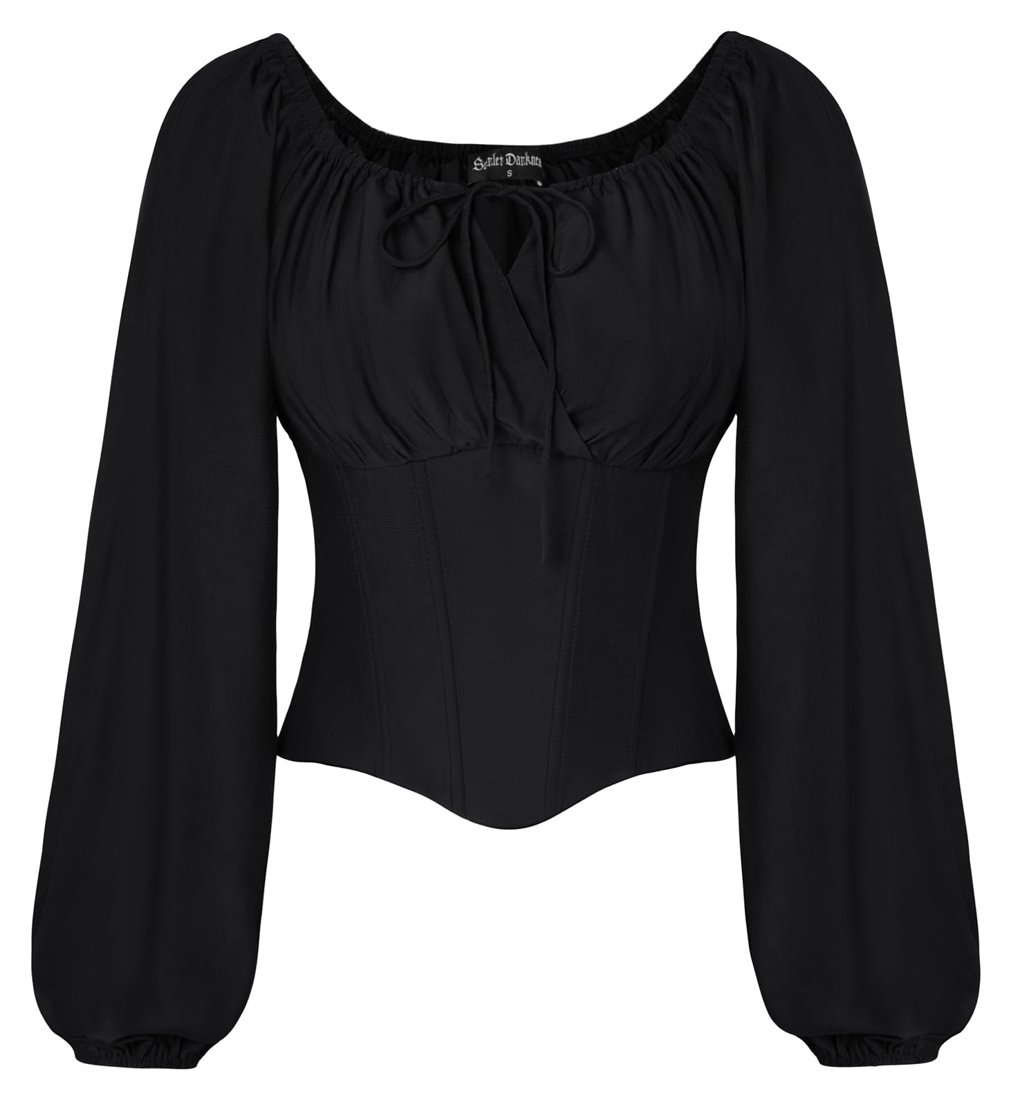 Photo 1 of ***RUNS SMALL*** Scarlet Darkness Corset Top for Women Crewneck Long Sleeve Renaissance Shirt Goth Pirate Tops Black M