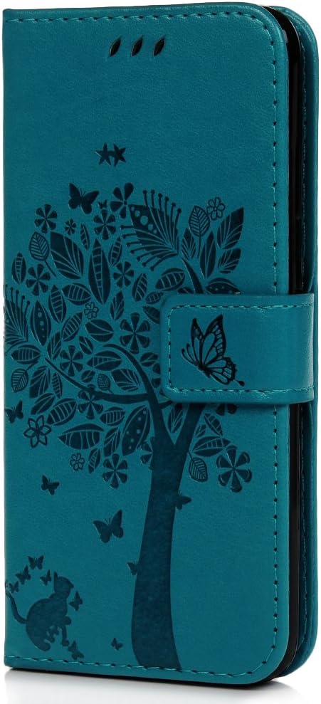 Huawei Y6 2018 Case, Honor 7A Case, Shockproof PU Leather Flip Wallet Case Cat Tree with Kickstand Card Holder Magnetic Silicon Protective Slim Skin Phone Case for Huawei Y6 2018 / Honor 7A Blue