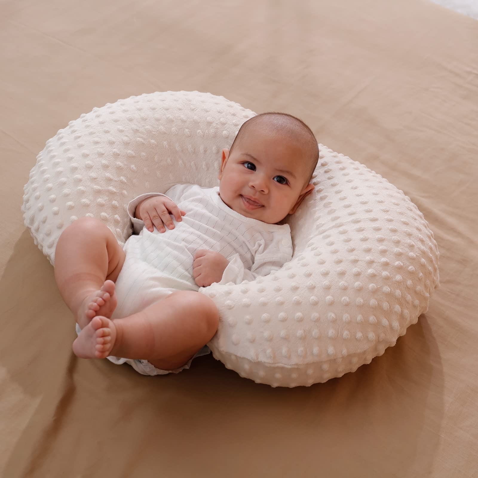 Nursing Pillow and Positioner with Cover for Breastfeeding and Bottle Feeding, Propping Baby, Tummy Time, Baby Sitting Support, Awake-Time Support (Beige, 22