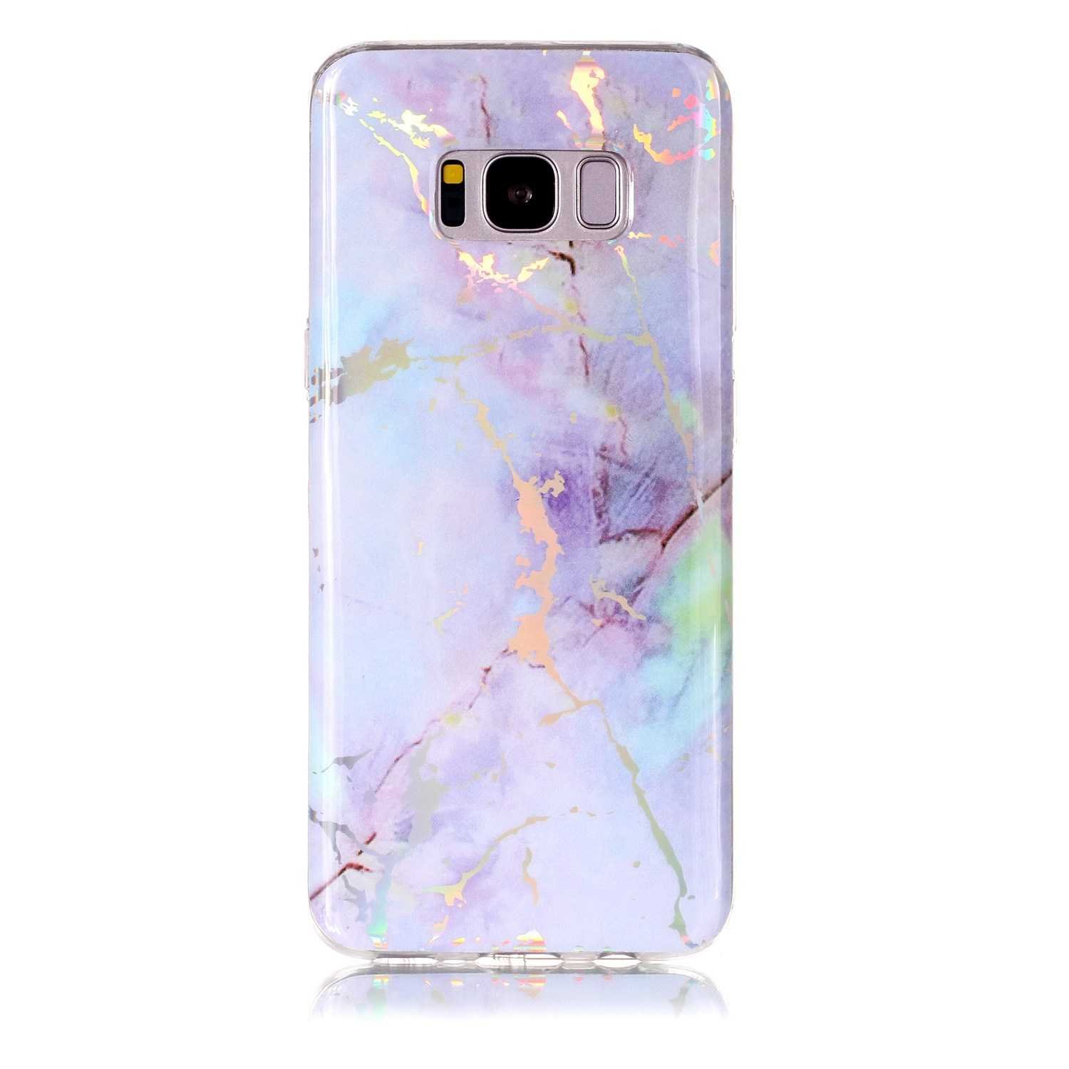 BoxTii Galaxy S8 Case, Soft TPU Case [with Free Tempered Glass Screen Protector], Unique Marble Design, Slim Fit Shock Absorption Full Protective Cover Case for Samsung Galaxy S8 (Purple)