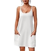 EKOUAER Nightgowns for Women Cotton Sleepwear Sexy Sleep Shirt Adjustable Spaghetti Strap Night Gowns with Pockets S-3XL