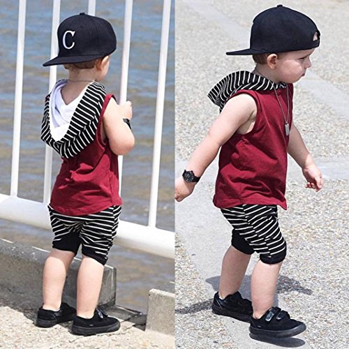 Fabal Cute Toddler Kids Baby Boy Hooded Vest Tops+Short Pants 2pcs Outfits Clothes Set (12M, Red)