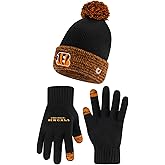 Ultra Game NFL unisex-adult Super Soft Two Tone Winter Beanie Knit Hat With Extra Warm Touch Screen Gloves