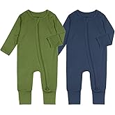 Teach Leanbh Baby Boys Girls 2 Pack Bamboo Viscose Pajamas with Mitten Cuffs 2 Way Zipper Long Sleeve Romper Sleep and Play