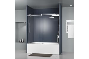DELAVIN 56-60 in. W x 59 in. H Frameless Bathtub Door, Water Repellent Tub Shower Door with Reversible Handle, Bathtub Shower Door with 5/16" (8mm) Certified Clear Tempered Glass, Stainless Steel