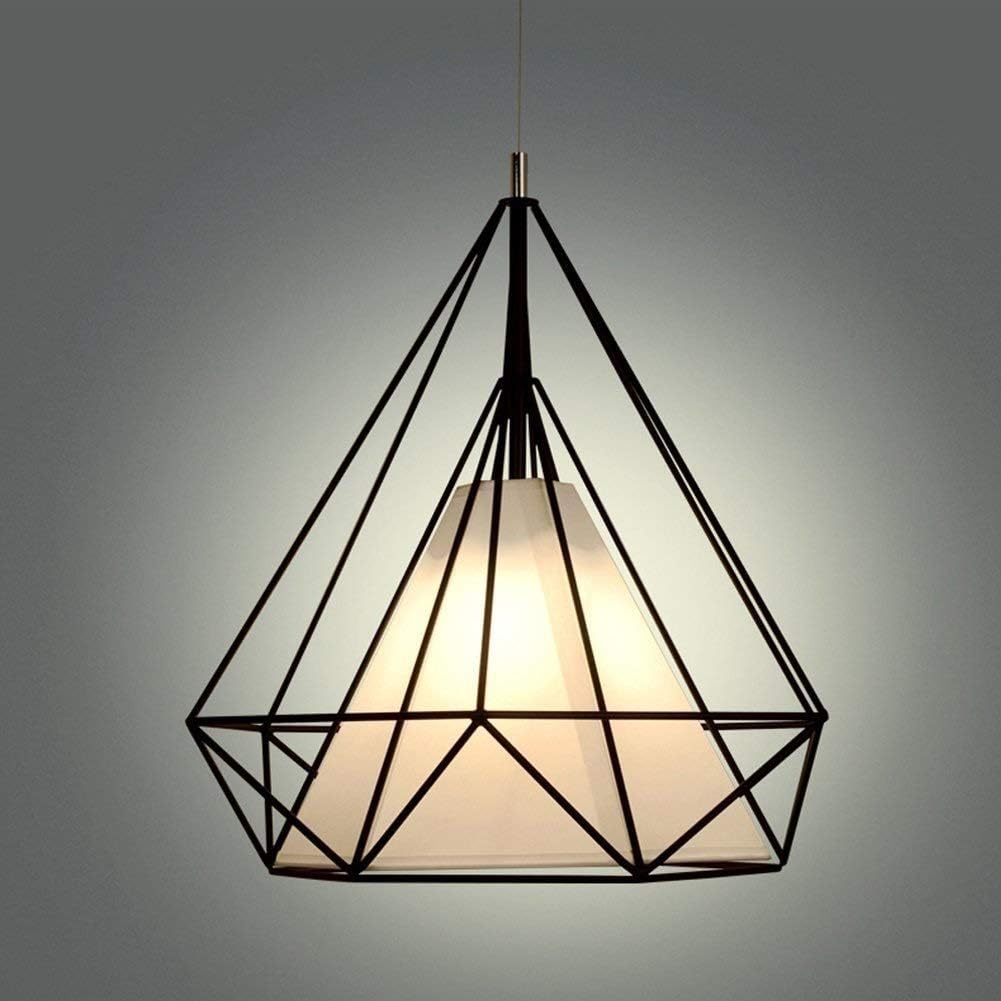 QCLU Industrial Diamond Style Ceiling Light, Creative Retro Wire Bird Cage Luminaria Chandeliers Metal Pendant Lamp Vintage with Finish Painted for Dining Kitchen (Color : Diameter 25cm)