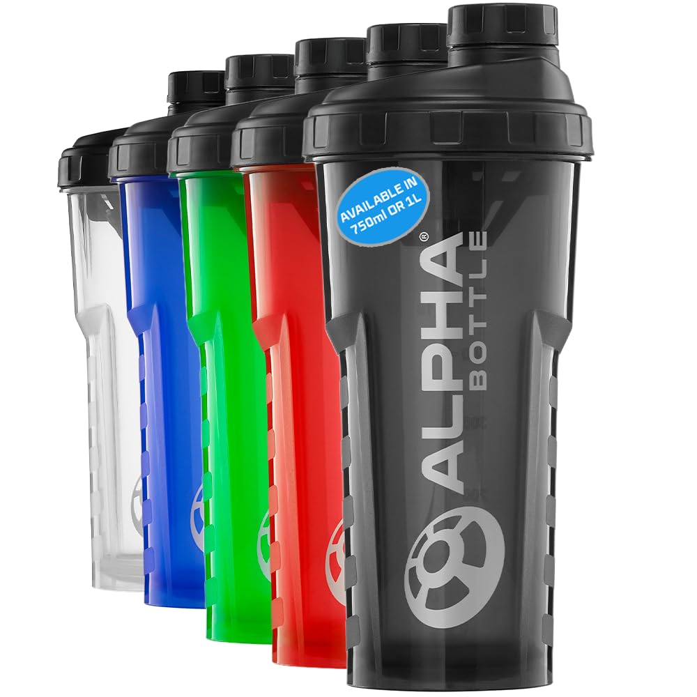 Alpha Designs Protein Shaker Bottle 750ml - 0.75L Gym Bottle for Protein Shakes - Leakproof Screw Cap - Black