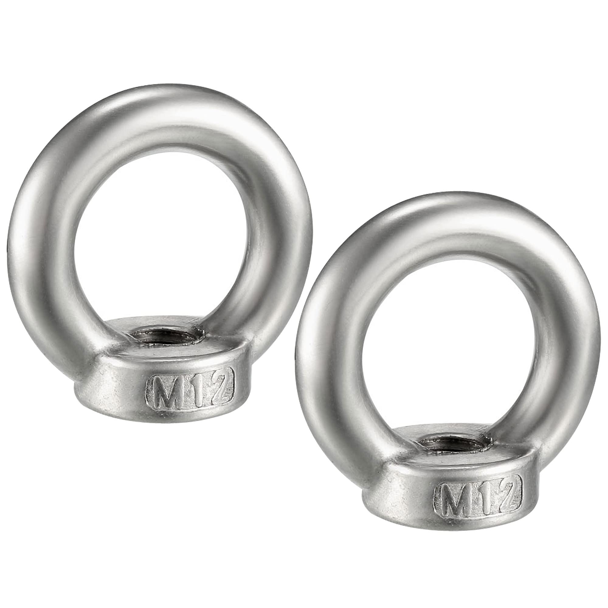 M METERXITY 2 Pcs Lifting Eye Nuts Ring - Chandelier Fence Stainless Steel Female Thread Machinery Eye Nuts Apply to Lifting Eye Bolt (M12, Silver Tone)