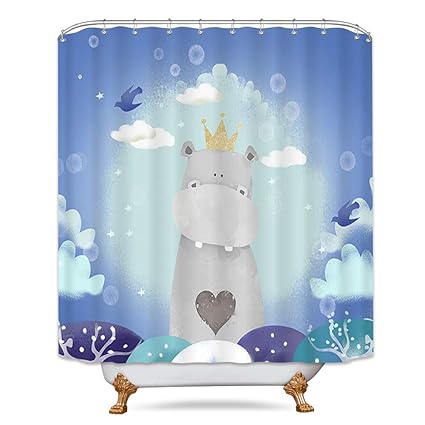 Amazon Com Watercolor Hippo Shower Curtain Cartoon Cute Gray And