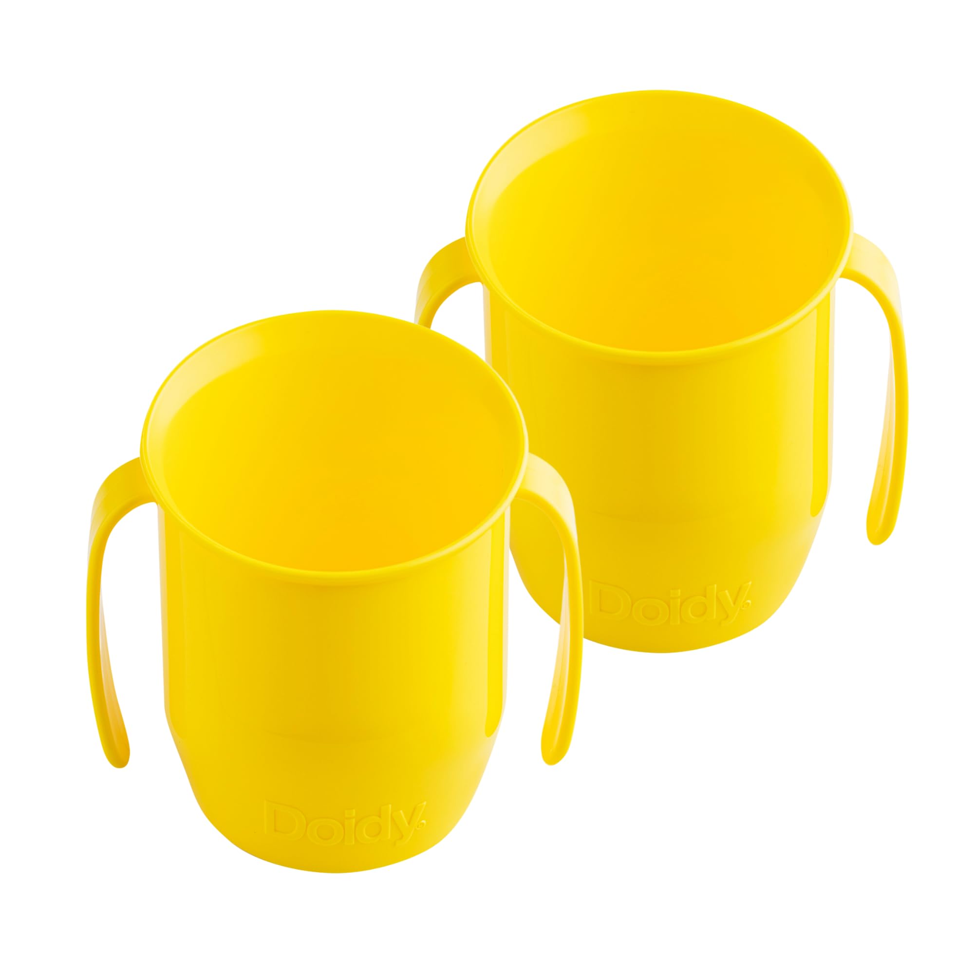 Doidy Cup, Open Cup for Training Baby 6 Months-3 Years, 200ml, Slanted Weaning Cup with Handles for Learning to Drink, BPA Free, 2 Pack (Yellow)