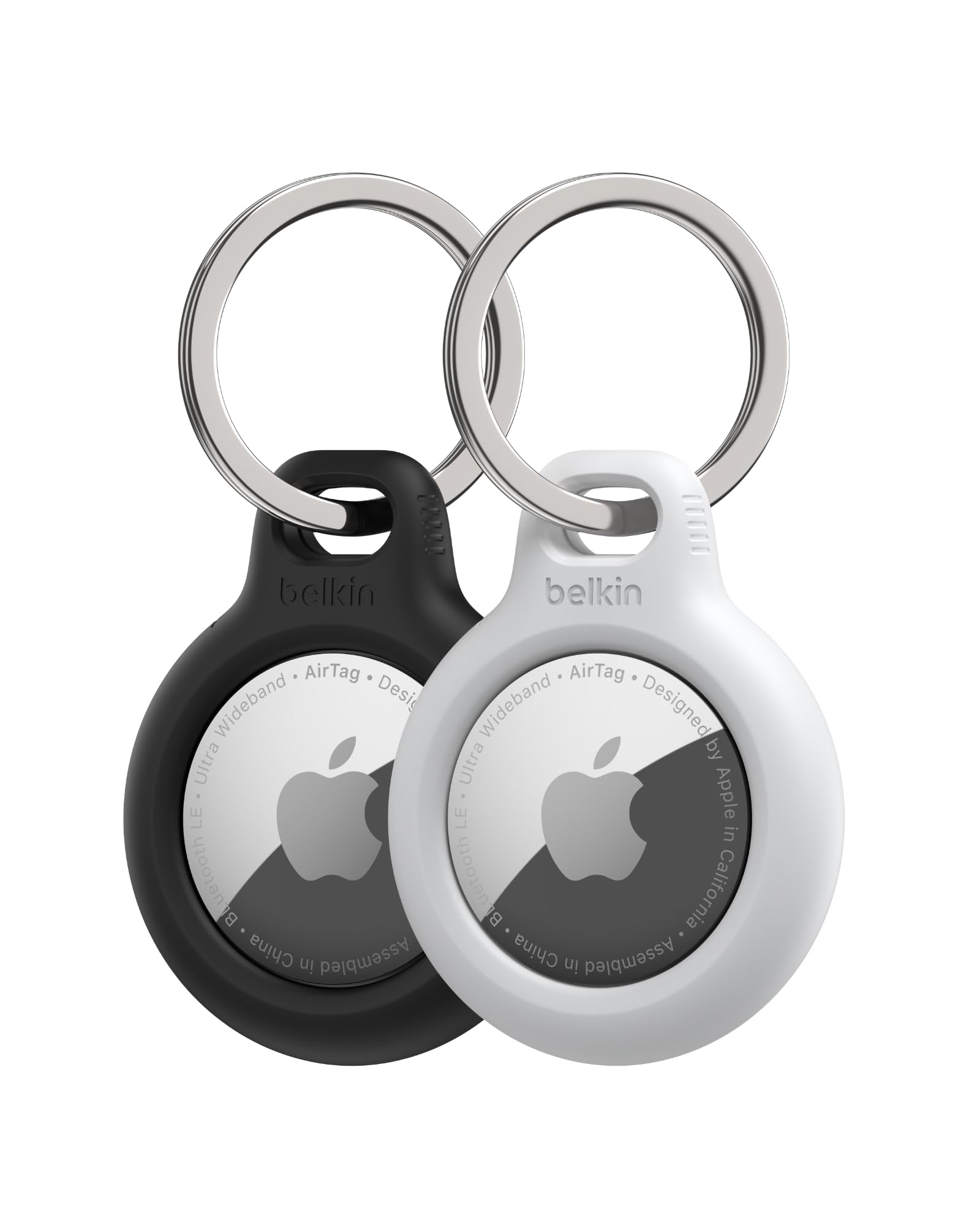 Belkin AirTag Case with Key Ring (Secure Holder Protective Cover for Air Tag with Scratch Resistance Accessory) – 2-pack, Black and White, MSC002BTH35