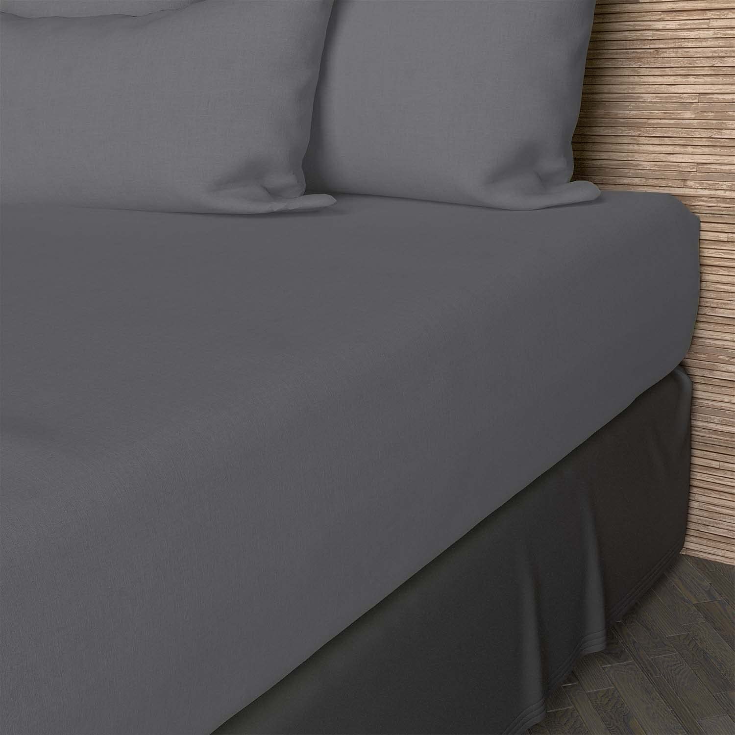 Soleil d'ocre, Plain Cotton Fitted Sheet, 57 Thread Count, 180 x 200 cm, Grey
