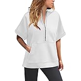 Short Sleeve Hoodies for Women Oversized Half Zip Hoodies Casual Loose Solid Sweatshirts Pullover Tops with Pockets