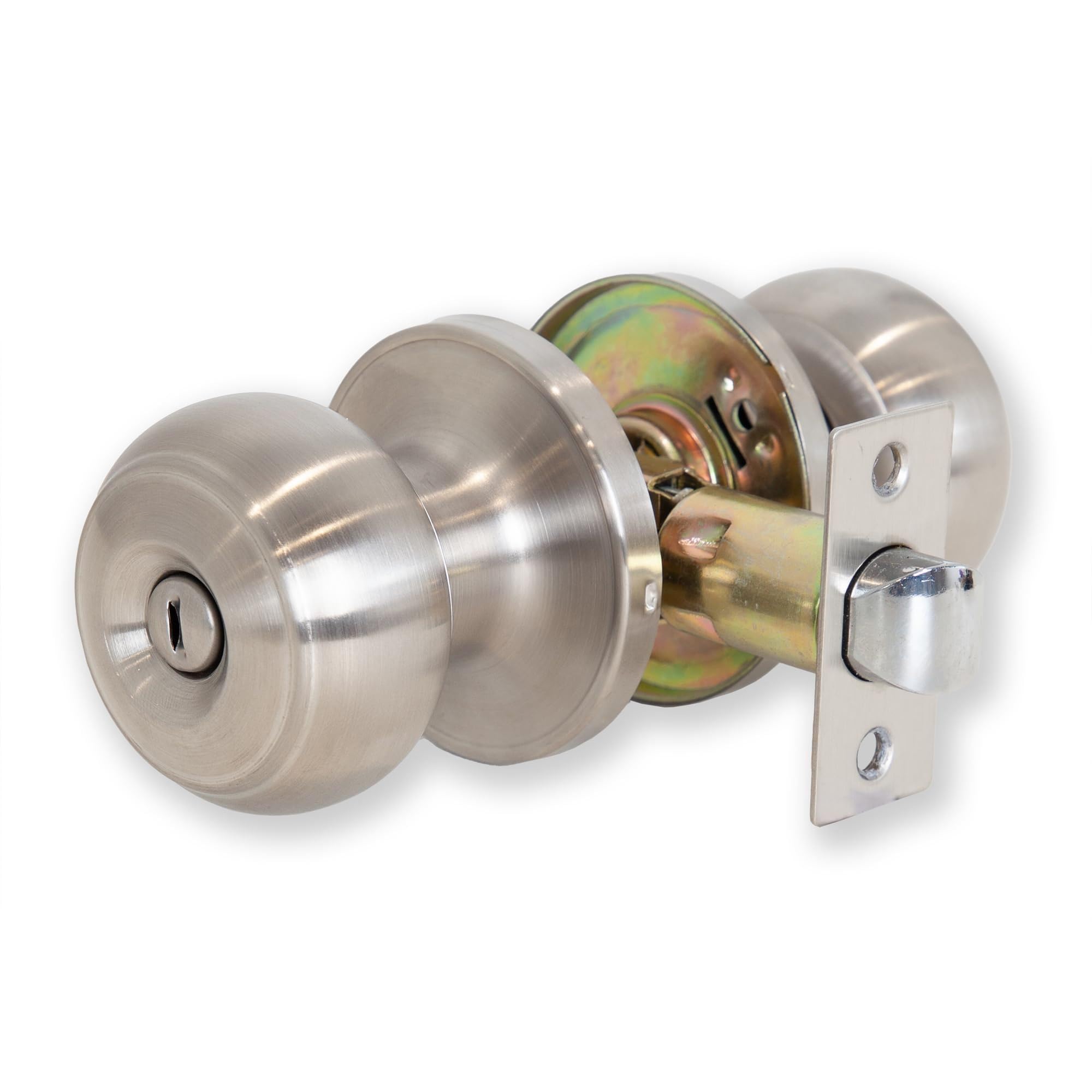 XFORT Bello Privacy Knob Set Satin Chrome, Keyless Door Knob with Lock for Internal Wooden Bathroom Doors, Complete Set with Tubular Latch
