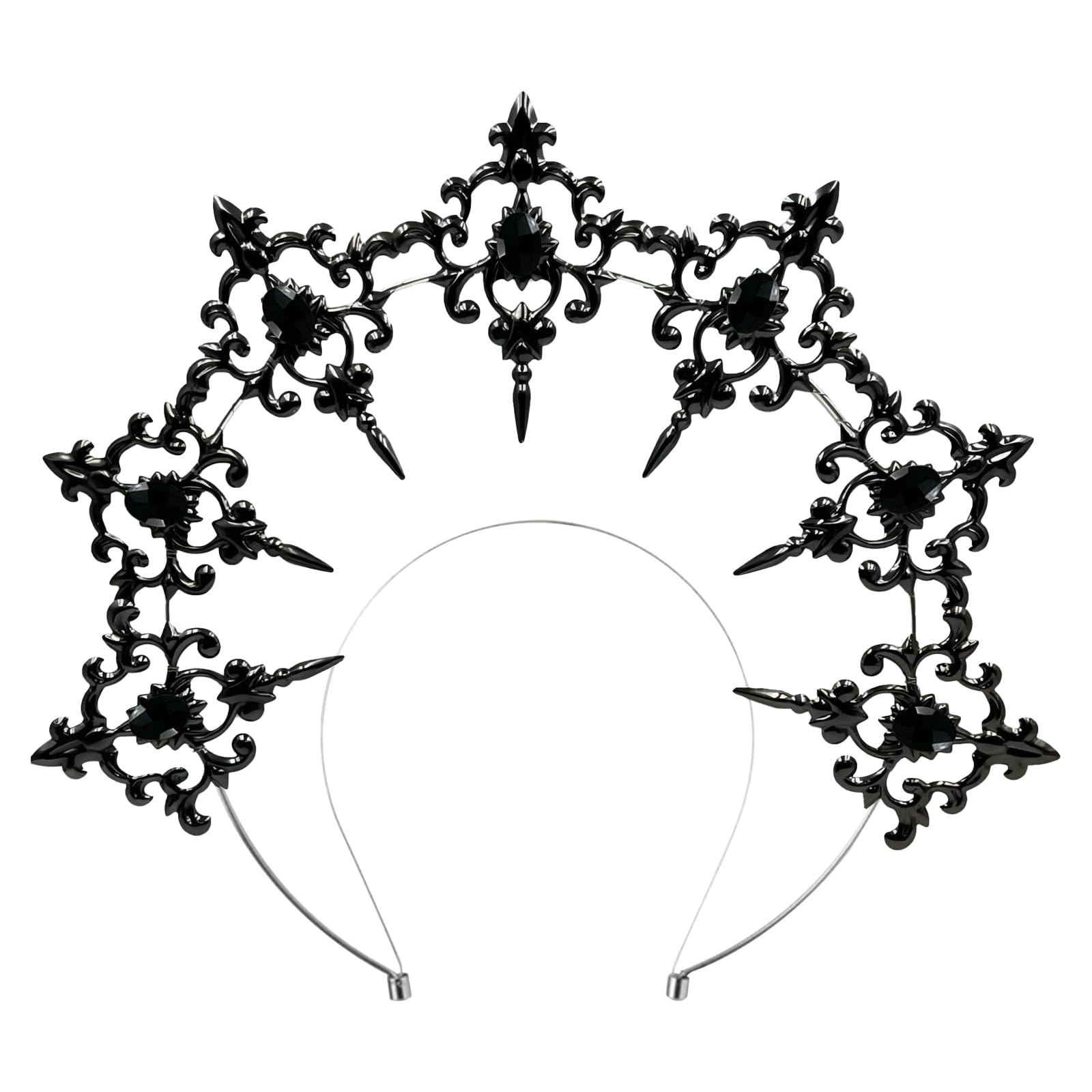 Halo Crown Lolita Halloween Headdress Halloween Crown Gothic Headpiece Halloween Tiara Black Halo Headband Greek Goddess Headpiece Baroque Mary Headband Headdress for Cosplay Party