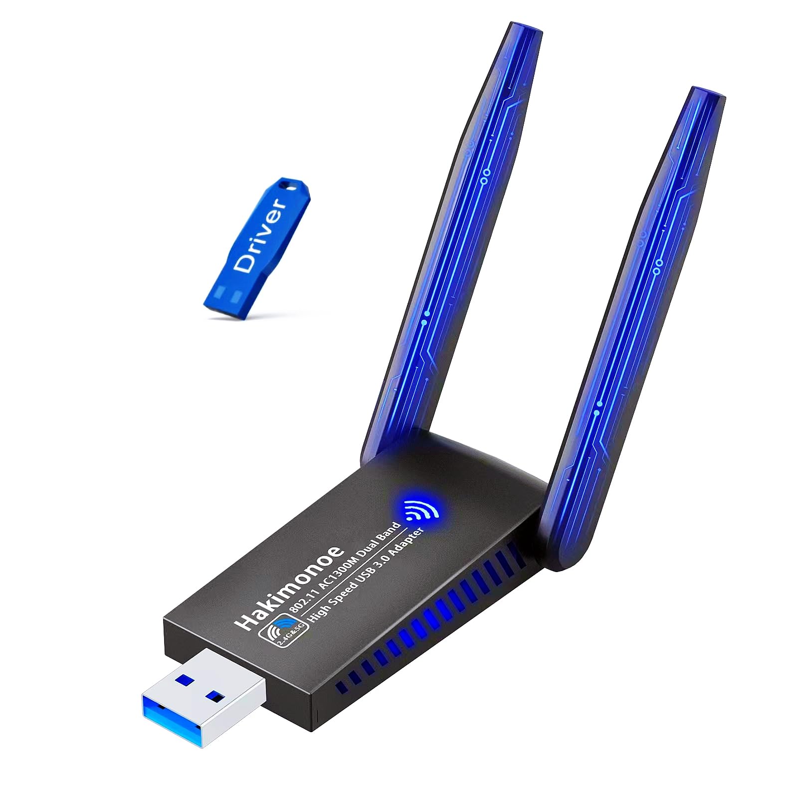 Photo 1 of Hakimonoe USB 3.0 WiFi Adapter for PC Desktop, AC1300Mbps Dual Band 2.4G 5G Wireless Network WiFi Dongle Enhanced Antenna for Laptop Computer Windows11 10 8.1 8 7 Vista XP, Plug n Play w/USB Driver
