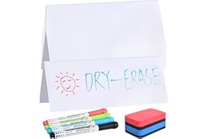KKONHII 14 Pcs Reusable Dry Erase Name Tent Cards for Table with 4 Dry Erase Markers and 2 Erasers, 7.8" x 3.1" Reusable PVC Name Cards Desk Place Card Plates for Weddings Classroom Office Meetings, White