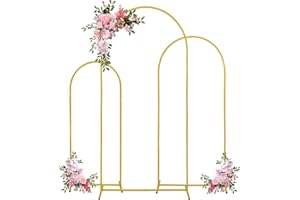 FIVENL Arch Backdrop Stand 6FT, 5FT, 4FT Set of 3 Gold Wedding Arch Stand Balloon Arch Stand Stable Metal Arch Backdrop Frame for Wedding Ceremony Birthday Party Bridal Baby Shower Banquet Decoration