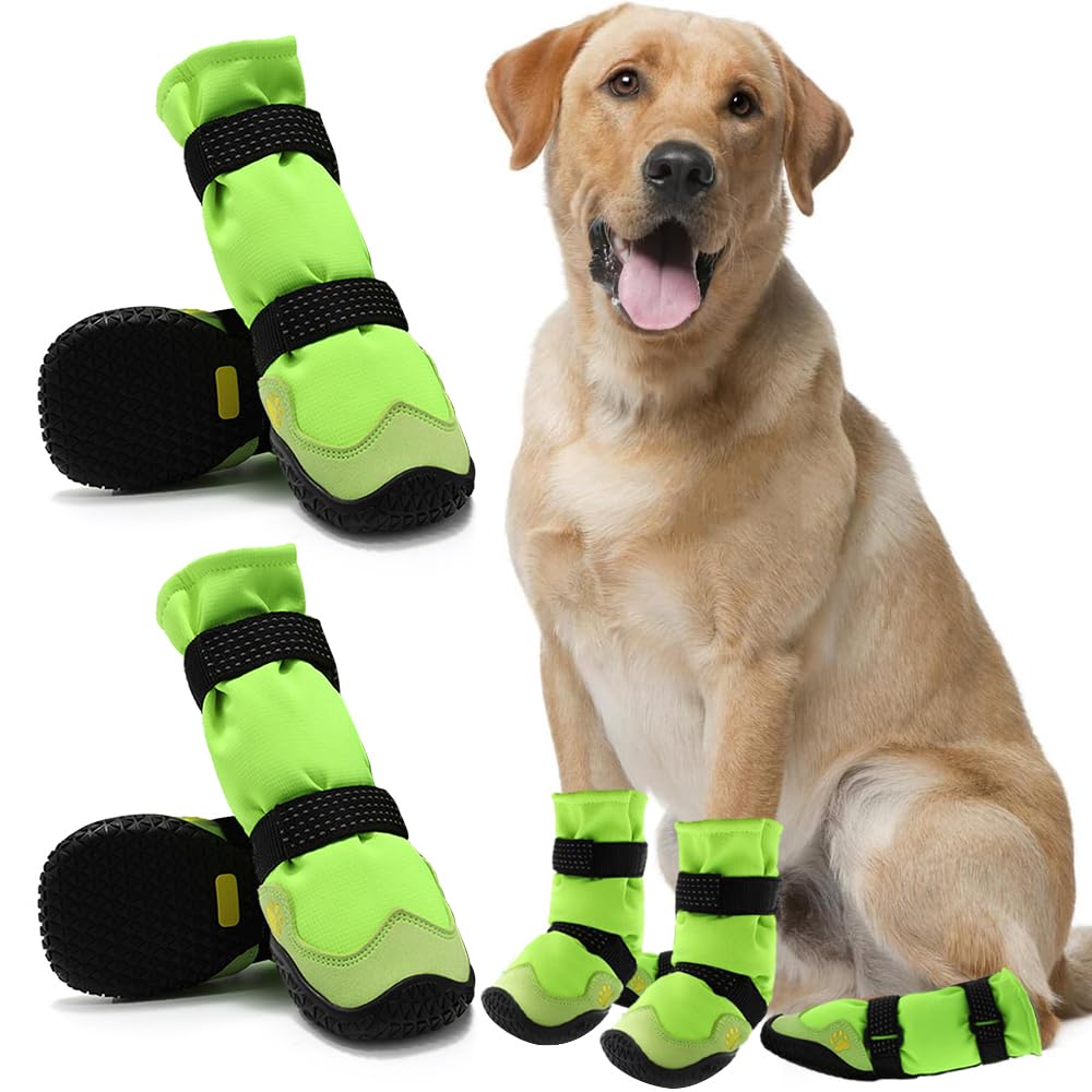 Photo 1 of Dog Shoes for Hot Pavement Anti-Slip Dog Boots & Paw Protectors for Winter Snowy Day Summer Dog Snow Boots Waterproof Dog Shoes for Small to Large Dogs with Reflective Straps for Hiking 4Pcs