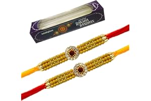 IndiaBigShop Rakhi for Brothers Round 12 Stone Beads Design Rakhi Thread, Raksha Bandhan Gift for your Brother Vary Color - Set of 2