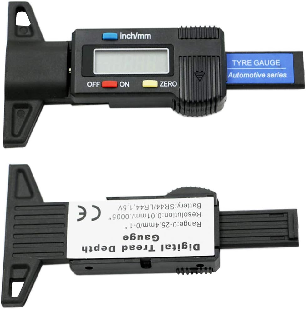 qianzhi Digital Tyre Tread Depth Gauge Range at 0-25.4mm, Large LCD Display Adjustable Tread Depth Measuring Tool for Motorbike Car Van