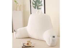 PAJEO Reading Pillow for Sitting in Bed, Large Backrest Reading Pillow with Polypropylene Cotton (White Faux Fur, Large(19inch))