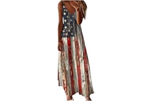 hlysgo Womens Summer Dresses 2025 Trendy Stars Stripes Sleeveless Spaghetti Straps Maxi Dress 4th of July Patriotic Sundress