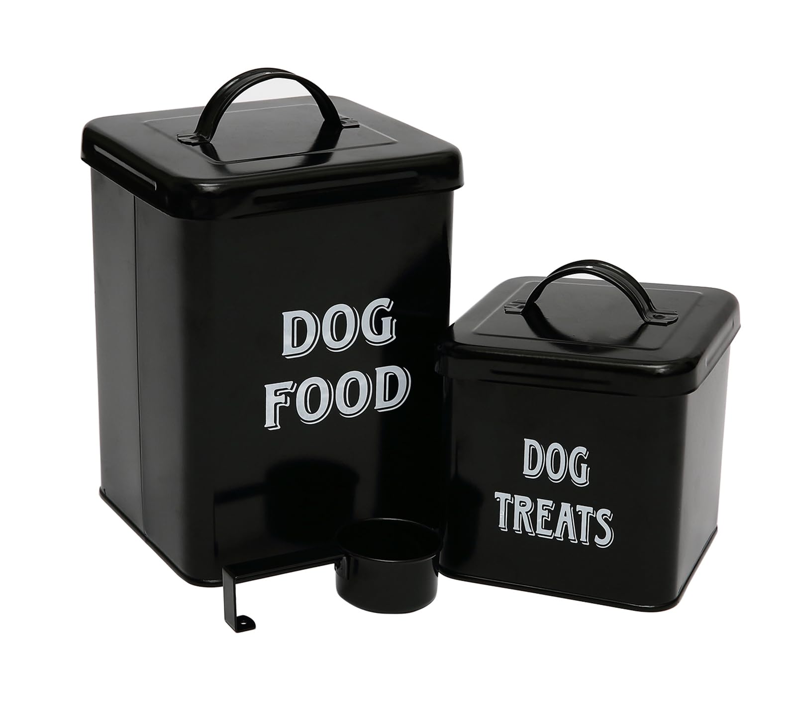 Morezi Pet Food and Treats Containers Set with Scoop for Cats or Dogs - Cream Powder-Coated Carbon Steel - Tight Fitting Lids - Storage Canister Tins - Dog Food - Black